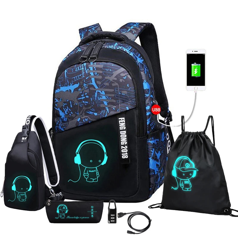 Waterproof Luminous Kids Backpack School Bags for Boys - Mac Mania