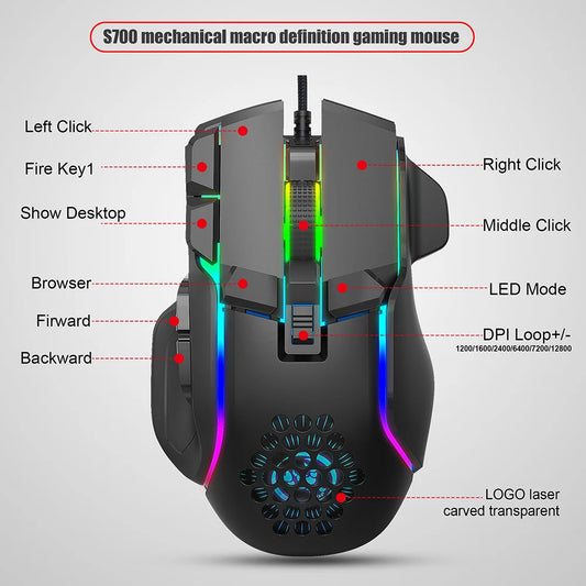 New USB Gaming Mouse Computer Mouse RGB Backlight Mause Gamer 10 Buttons Programming 7200dpi Ergonomic Gaming Mouse For Computer - Mac Mania