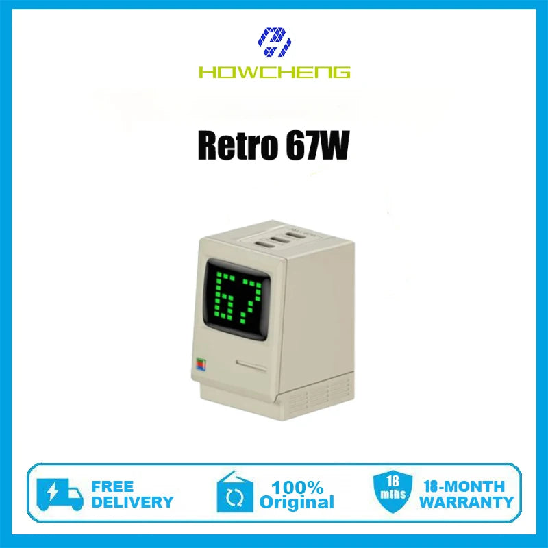 Retro 67W GaN Fast Charger with Power Display - Mac Mania