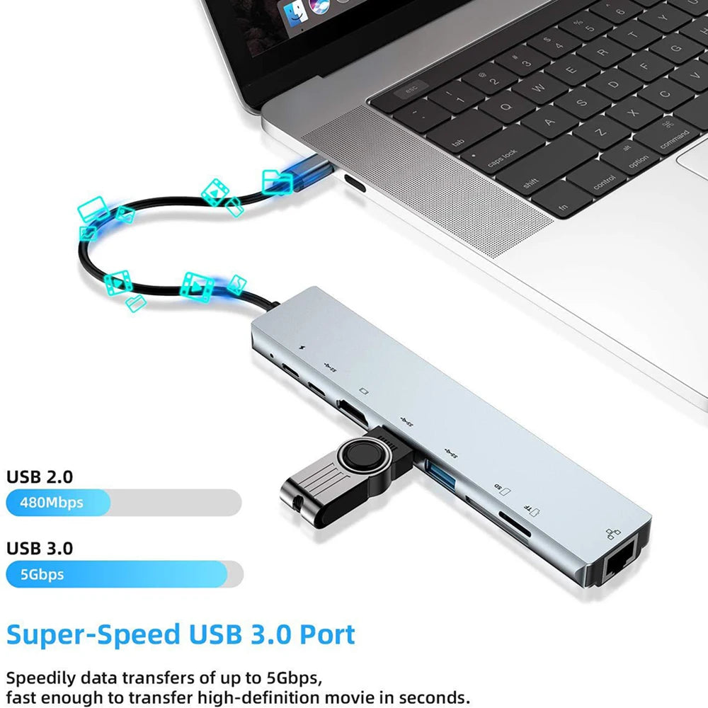 8-in-1 USB C Hub Docking Station 4K HDMI Adapter Type C Splitter for MacBook - Mac Mania