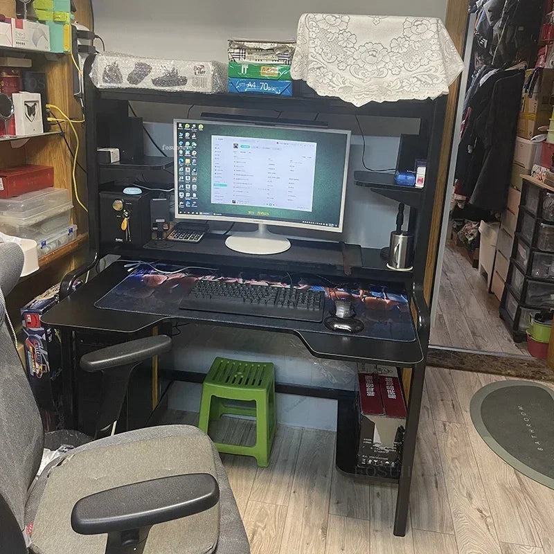 Industrial Wooden Computer Desk with Shelf - Mac Mania