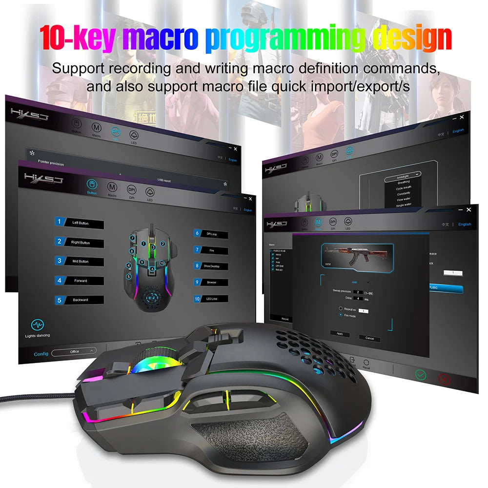 New USB Gaming Mouse Computer Mouse RGB Backlight Mause Gamer 10 Buttons Programming 7200dpi Ergonomic Gaming Mouse For Computer - Mac Mania