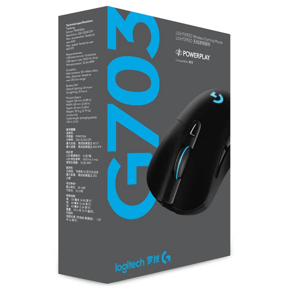 Logitech G703 Lightspeed Wireless Gaming Mouse Hero 25K Sensor Lightsync RGB Lightweight 95G+10G Optional - Mac Mania