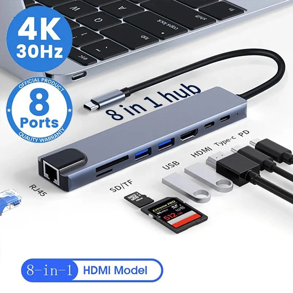 8-in-1 USB C Hub Docking Station 4K HDMI Adapter Type C Splitter for MacBook - Mac Mania