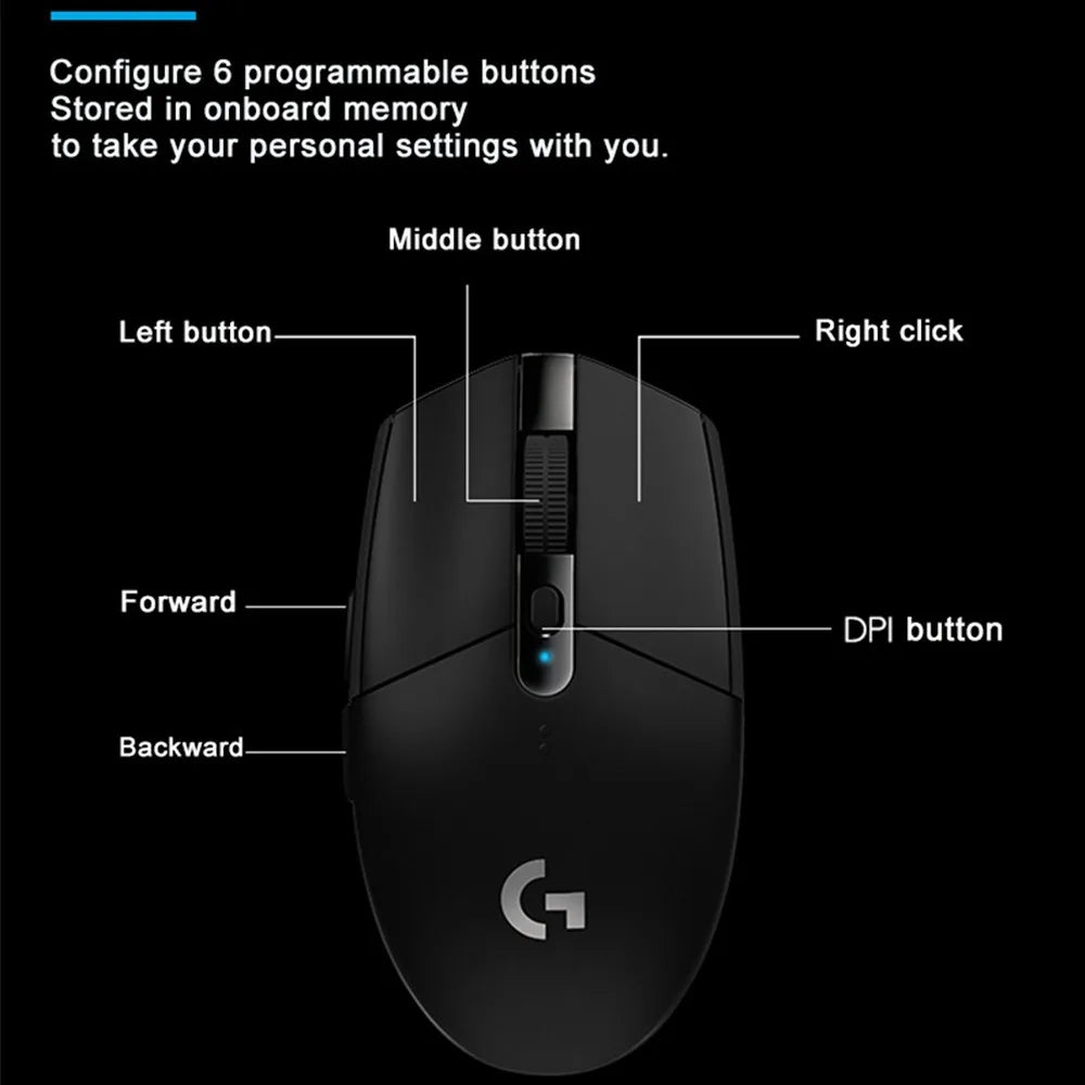 Logitech G304 Ligthspeed Wireless Gaming Mouse, Hero 12K Sensor, 12000DPI, 6 Programmable Buttons, Compatible PC MacOS logitech - Mac Mania